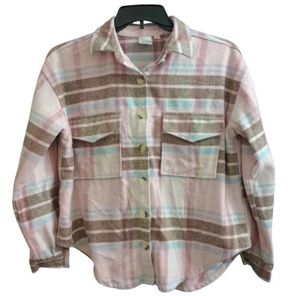 Barbie Tops - Barbie Pink Plaid Flannel Button Down Shirt Shacket Cozy Size Small